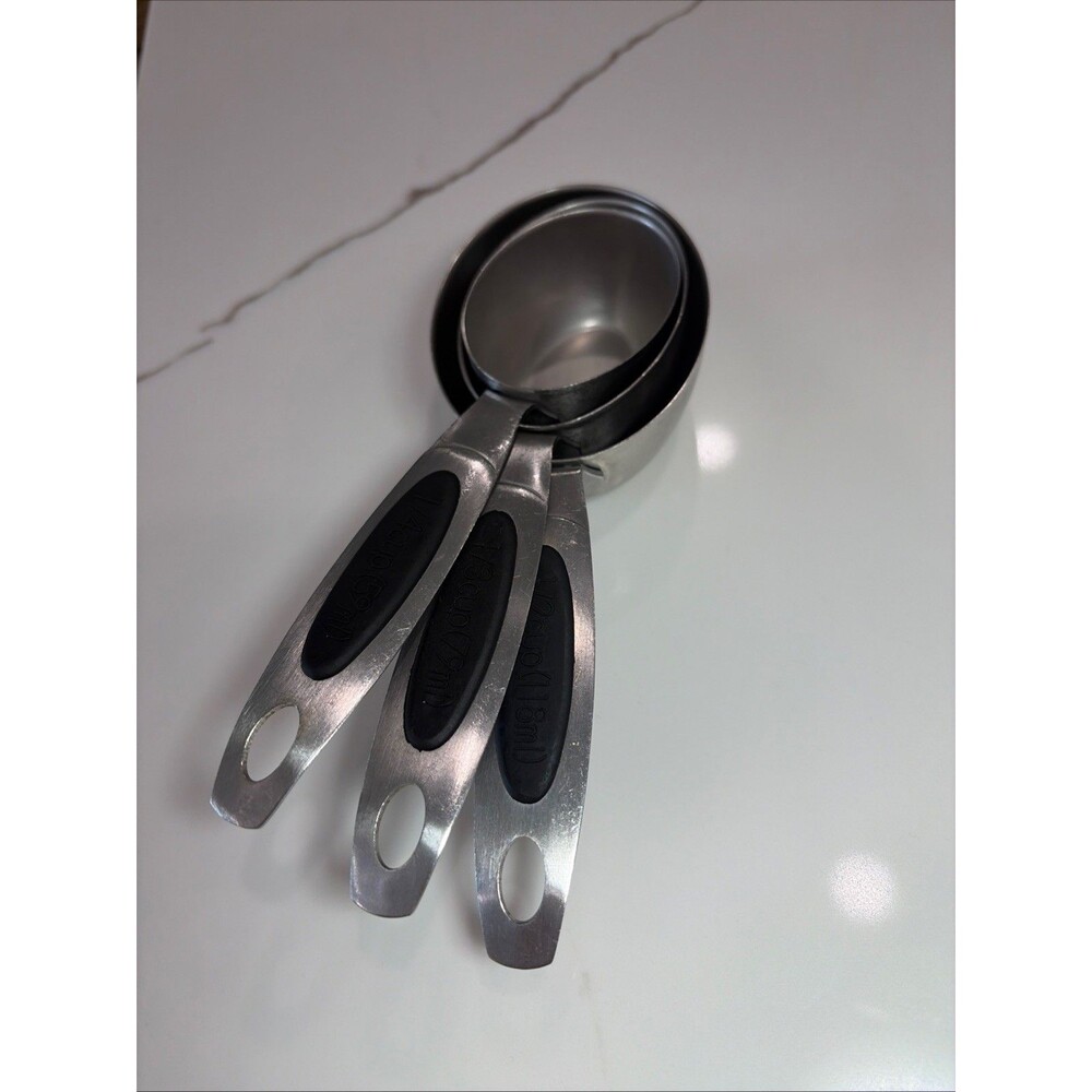 Stainless Steel 3pc Measuring Cup Set w/ Handles, Markings 1/4 C, 1/2C ,1/3C